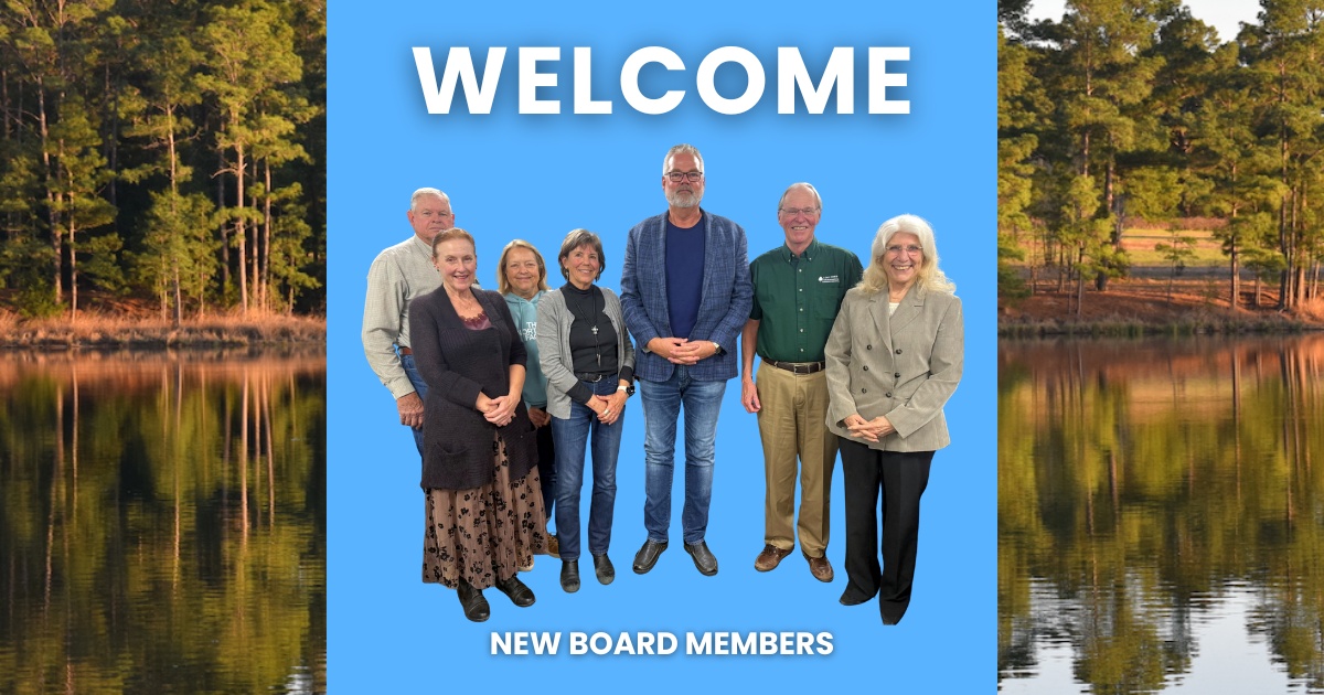 Group photo of new board members with the text “Welcome” and “New Board Members.”