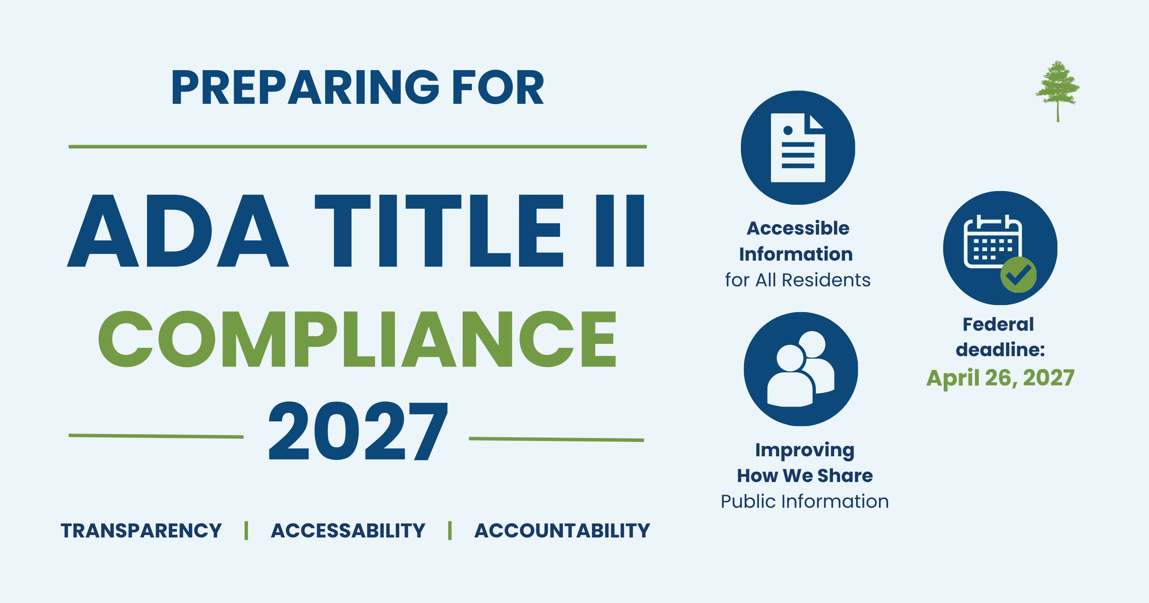 Graphic reading “Preparing for ADA Title II Compliance 2027” with icons and April 26, 2027 deadline.