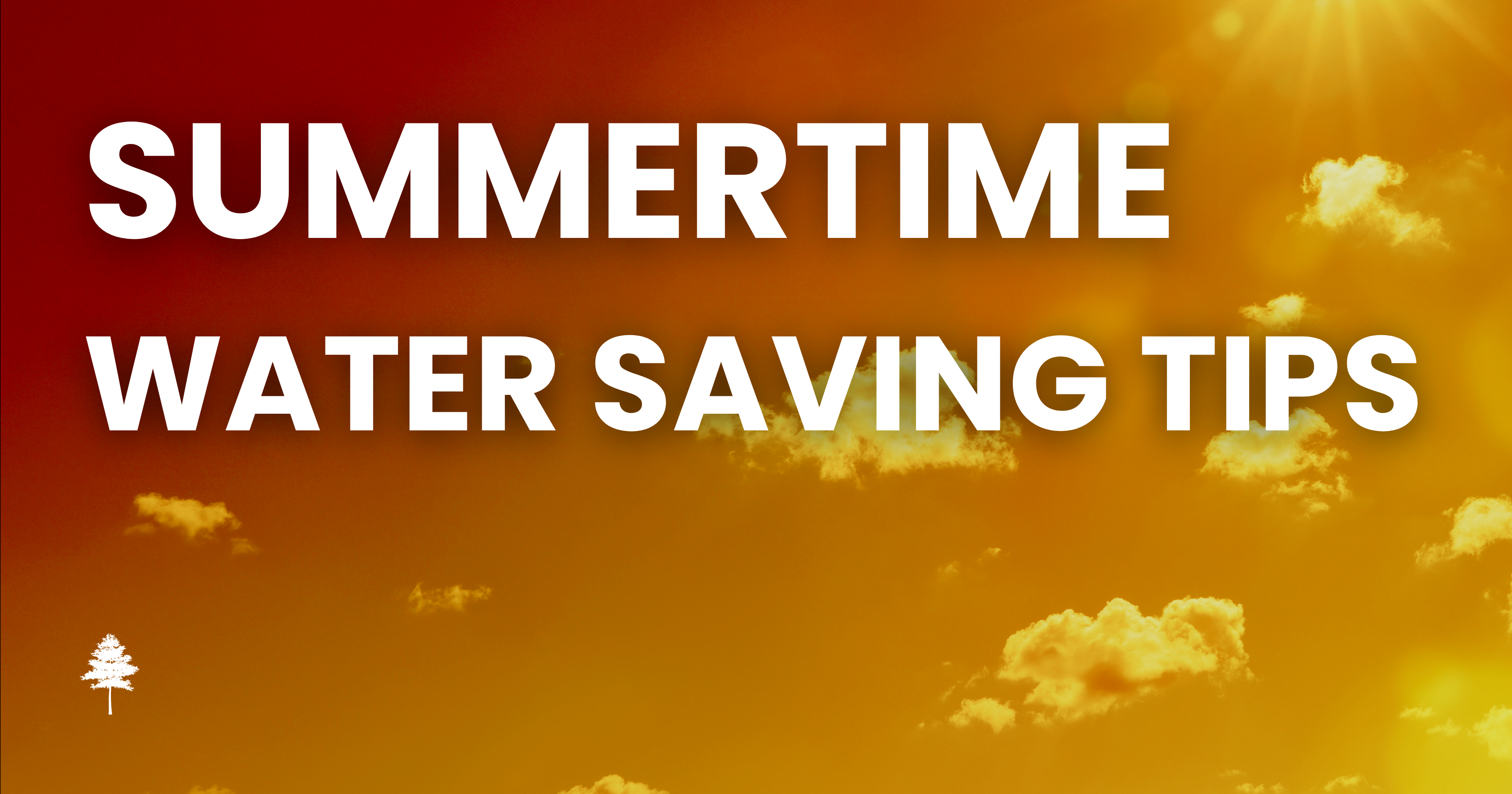 Summer-themed graphic with text reading “Summertime Water Saving Tips.”