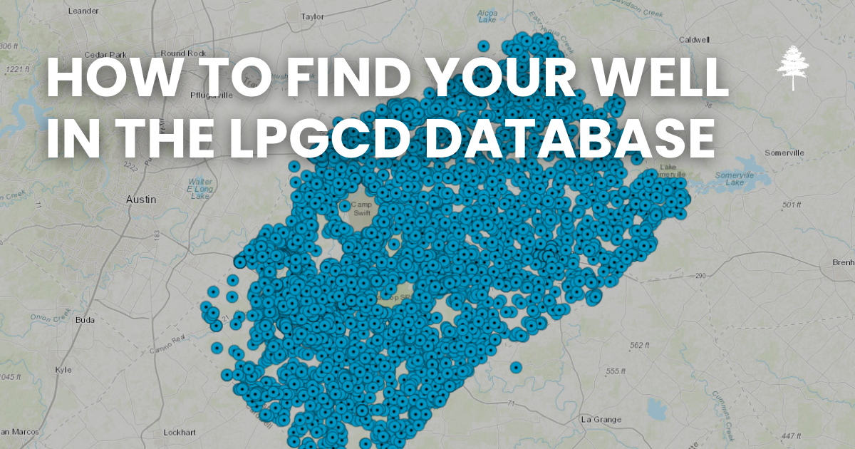 Map showing well locations with the text “How to Find Your Well in the LPGCD Database.”